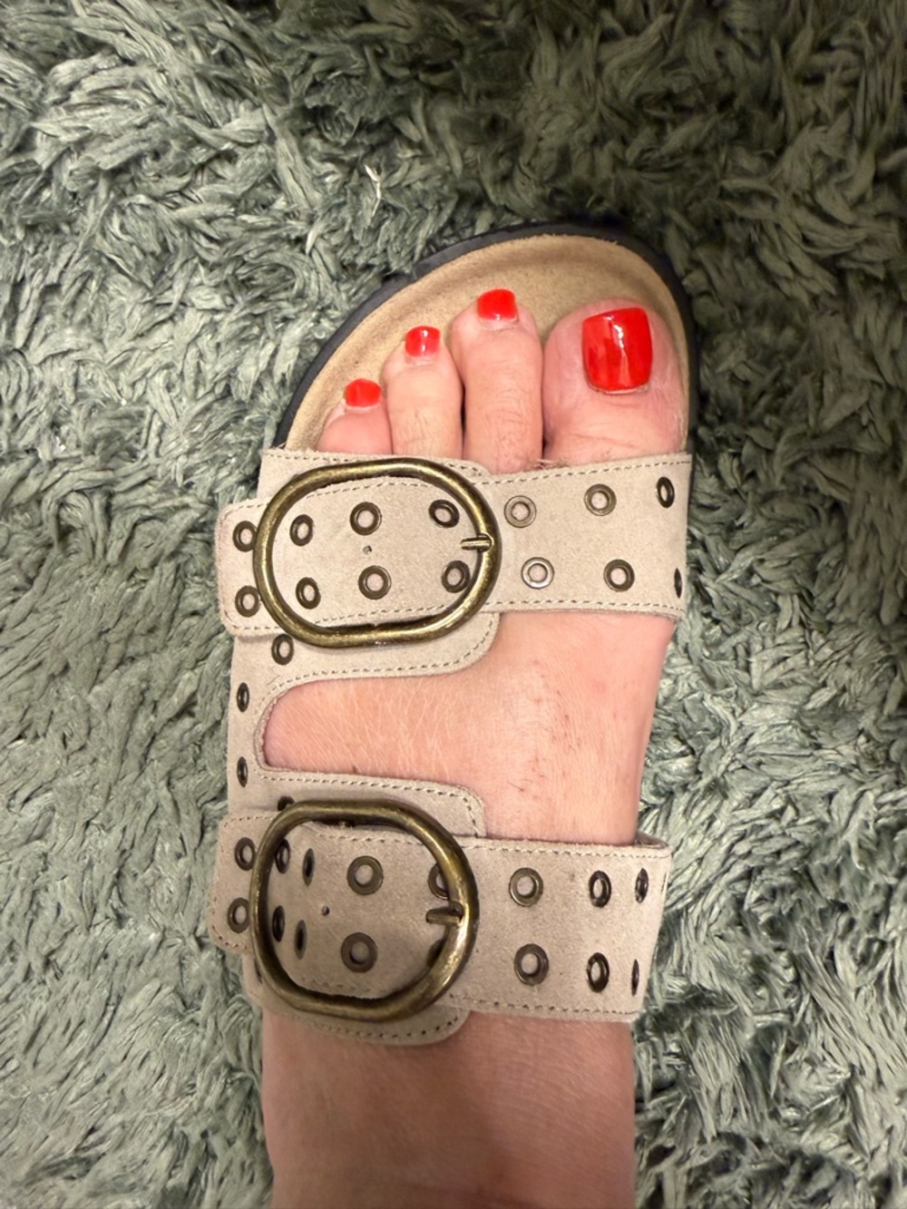 Beige Double-Buckle Studded Women's Sandal